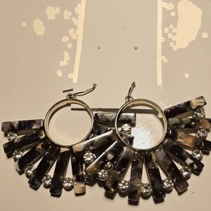 Elegant Silver and Black Fan Earrings